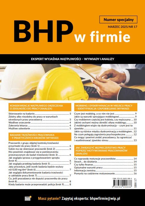 BHP w firmie – numer specjalny 17. Ekspert wyjaśnia wątpliwości – wywiady i analizy okładka
