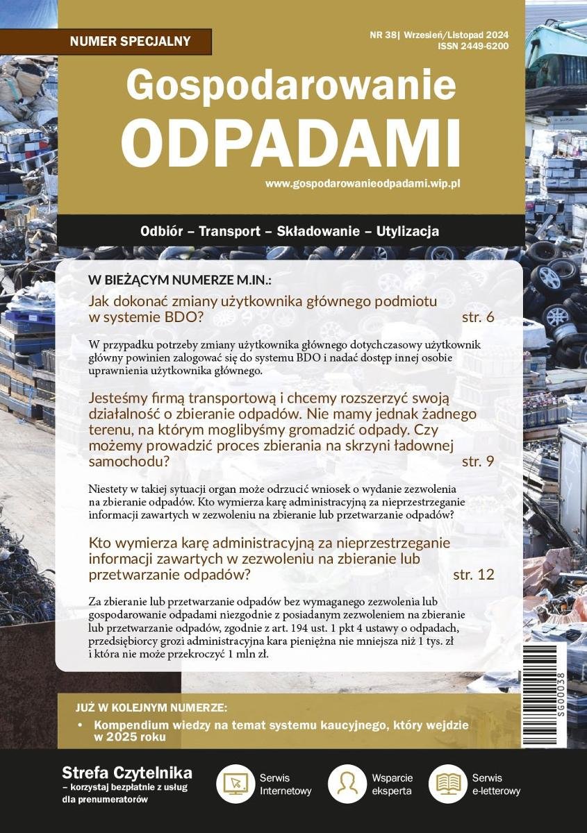 Gospodarowanie odpadami, nr specjalny 38 okładka