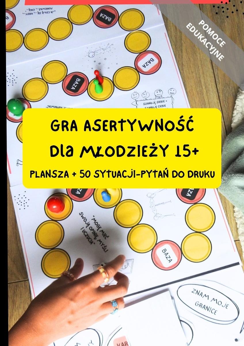 Gra planszowa "Asertywność" dla młodzieży 15+ (do druku). Pomoc edukacyjna okładka