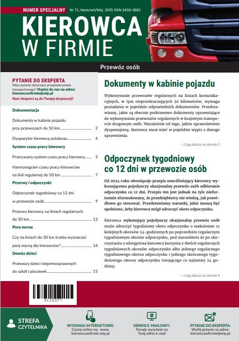 Kierowca w firmie  – numer specjalny 71. Dokumenty w kabinie pojazdu przy przewozach do 50 km - ebook PDF okładka
