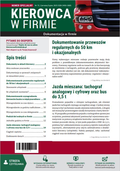 Kierowca w firmie  – numer specjalny 71. Dokumenty w kabinie pojazdu przy przewozach do 50 km okładka