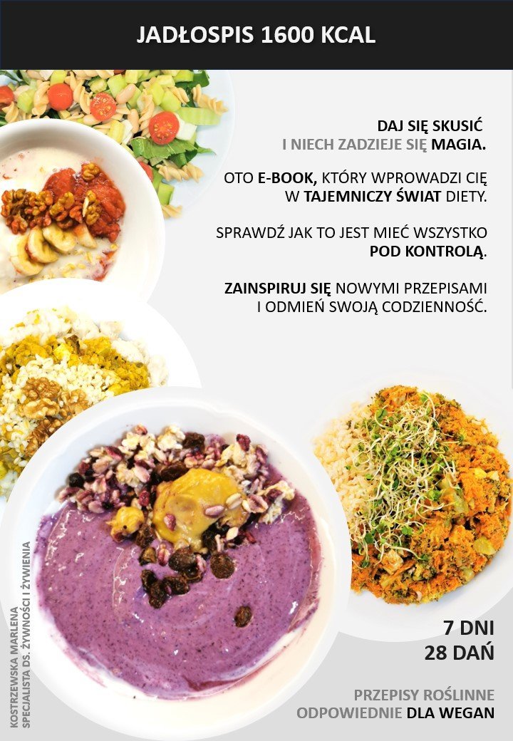 Magia diety - Jadłospis 1600 kcal - wersja odpowiednia dla wegan i wegetarian okładka