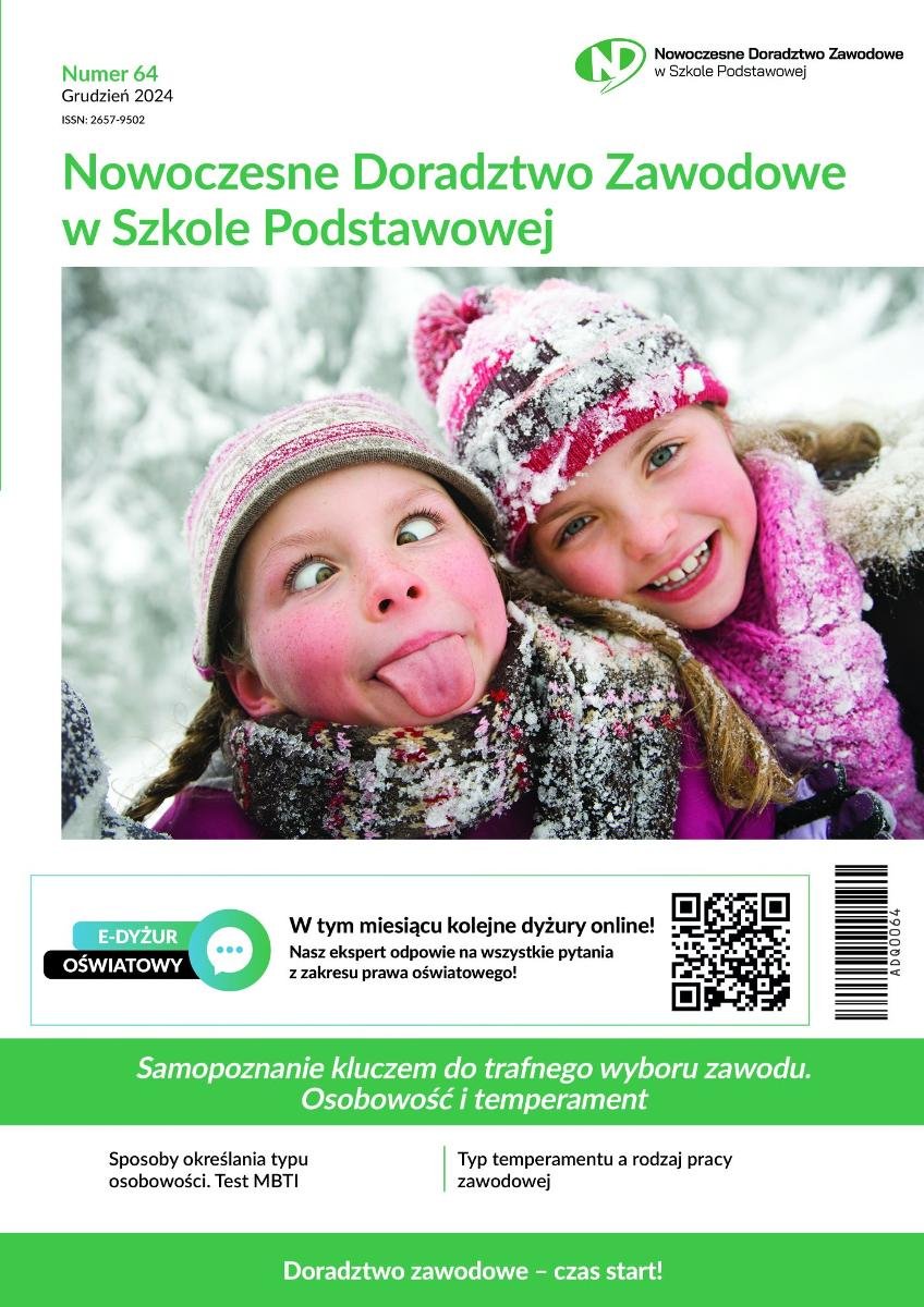 Nowoczesne Doradztwo Zawodowe w Szkole Podstawowej. Numer 64. Samopoznanie kluczem do trafnego wyboru zawodu. Osobowość i temperament okładka