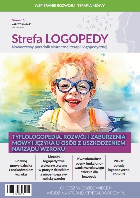 Strefa LOGOPEDY, numer 63, Tyflologopedia. Rozwój i zaburzenia mowy i języka u osób z uszkodzeniem narządu wzroku okładka