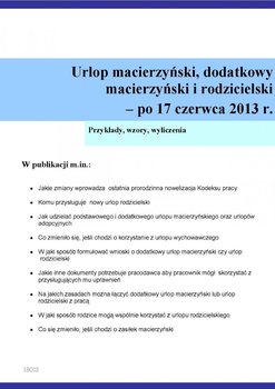 Urlop macierzyński, dodatkowy macierzyński i rodzicielski – po 17 czerwca 2013 r. okładka