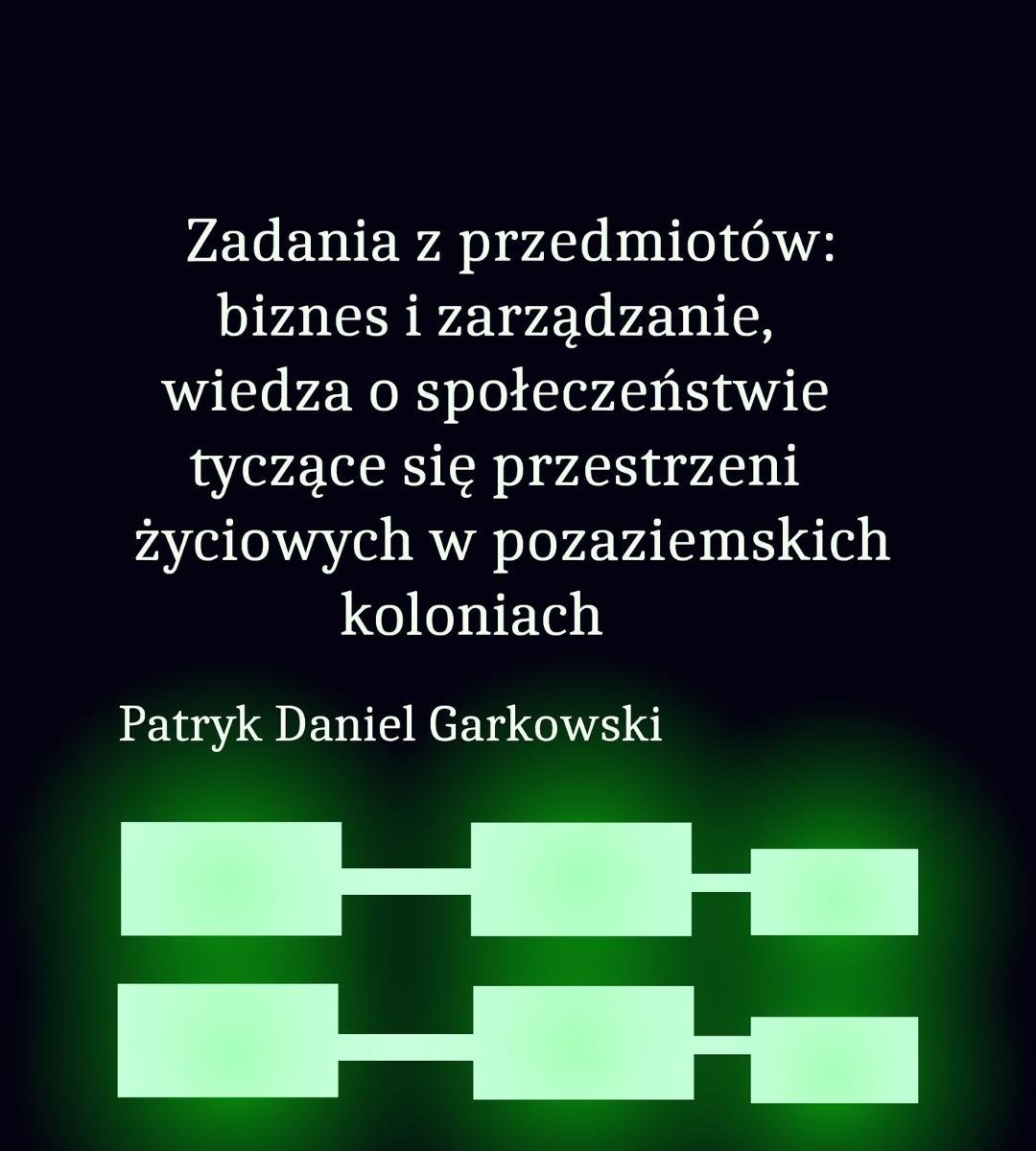 Zadania z przedmiotów: biznes i zarządzanie, wiedza o społeczeństwie tyczące się przestrzeni życiowych w pozaziemskich koloniach okładka