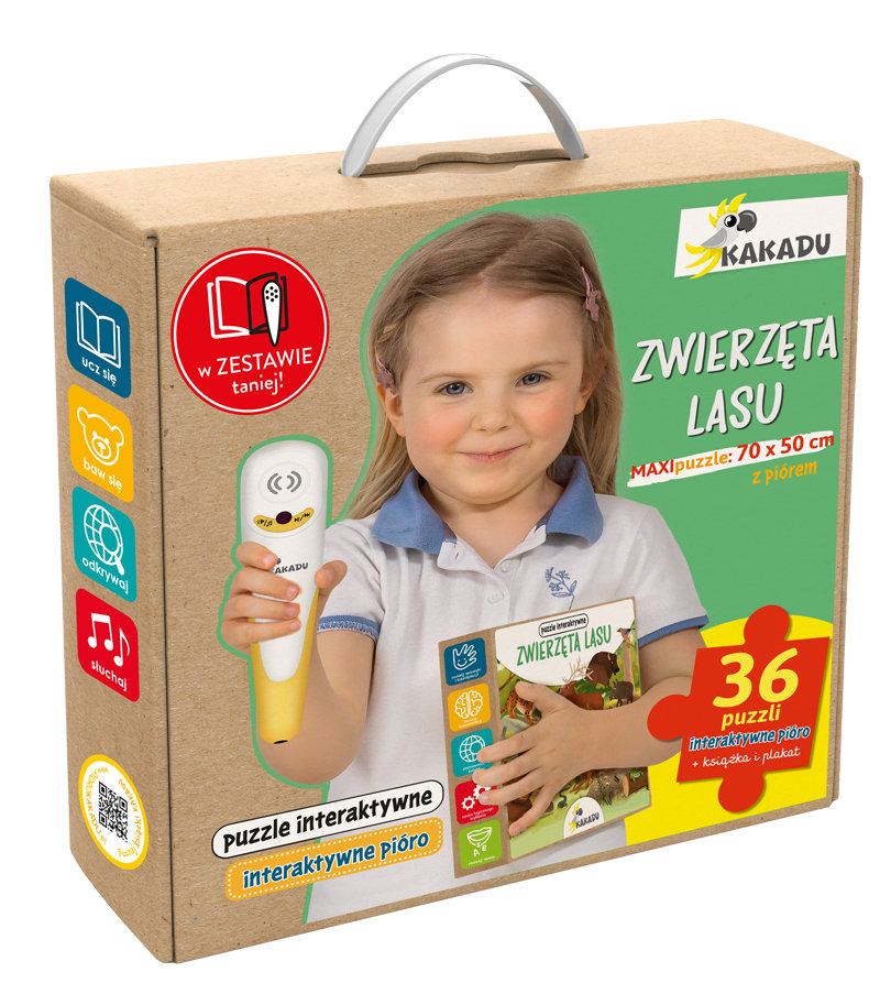 Zwierzęta lasu. Mówiące puzzle interaktywne + zestaw z piórem Kakadu okładka